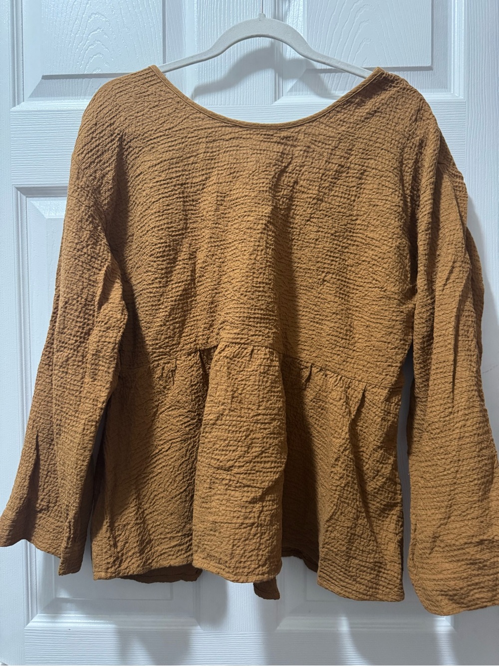 Madewell Textured Peplum Long-Sleeve Top - Mustard Brown
